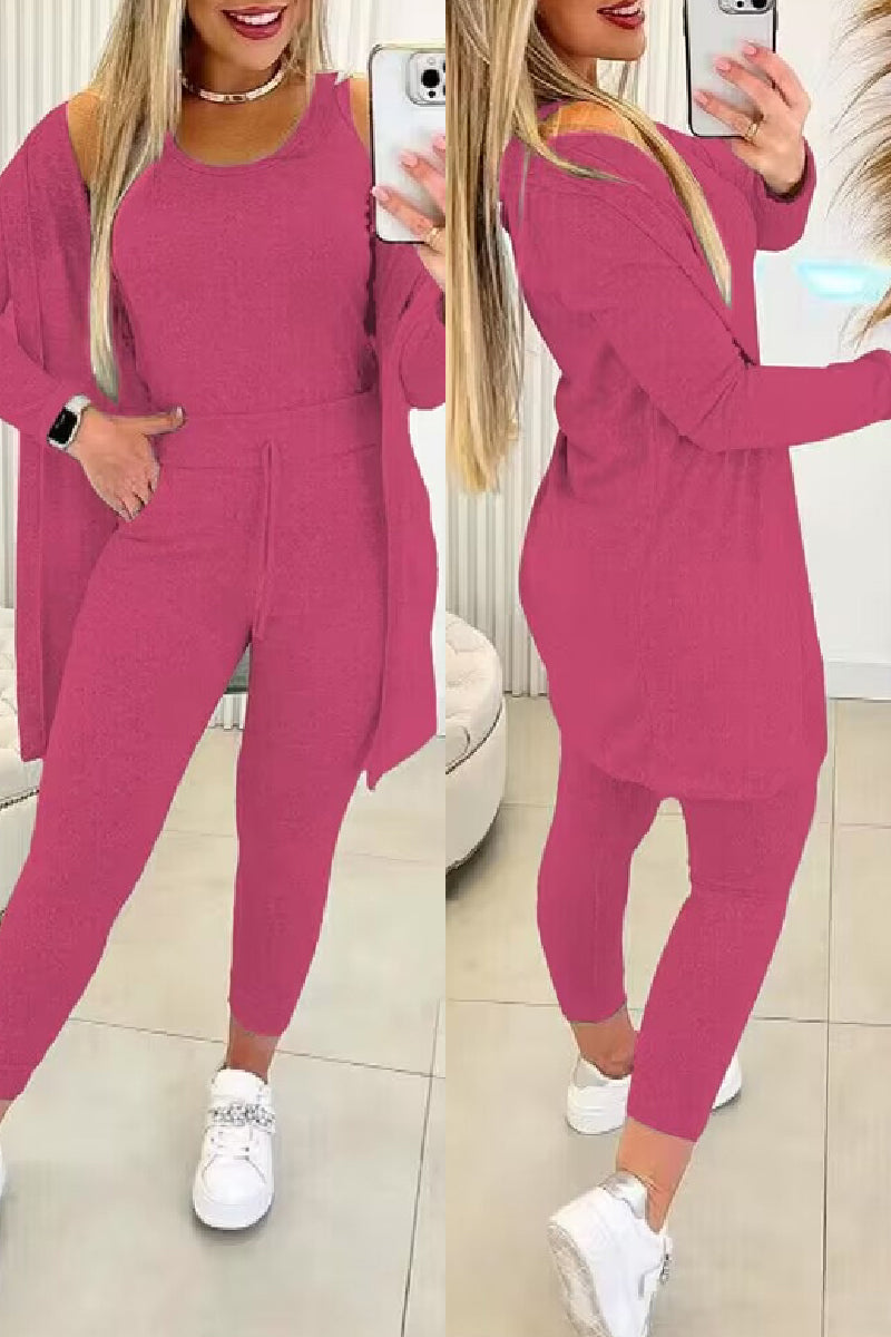 Women’s 3-piece o-neck top and drawstring tight pants set