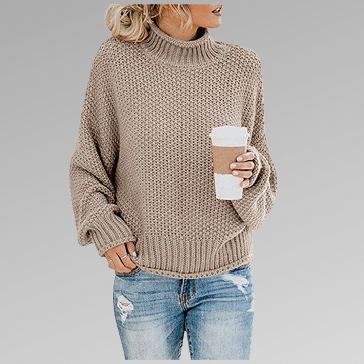 Women's high neck knit long sleeve sweater