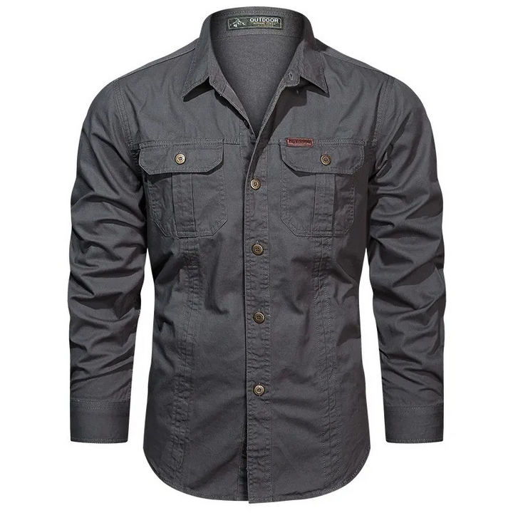 Men's utility shirt with chest pockets long sleeves and button closure