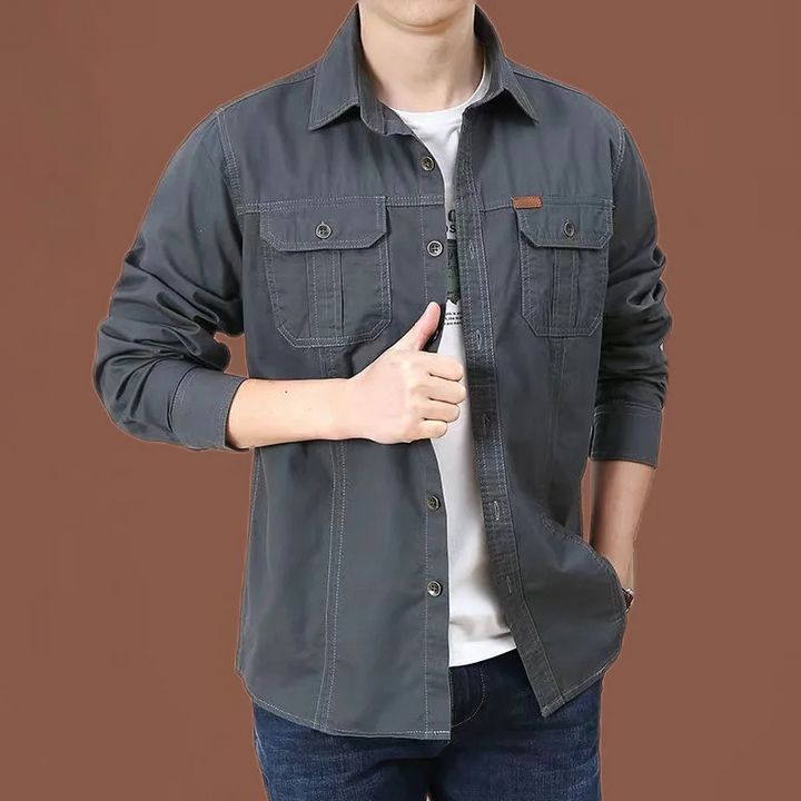 Men's casual utility shirt with chest pockets long sleeves and button closure