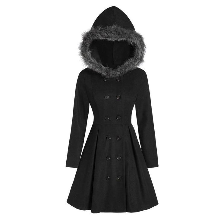 Women's double-breasted coat with fur hood