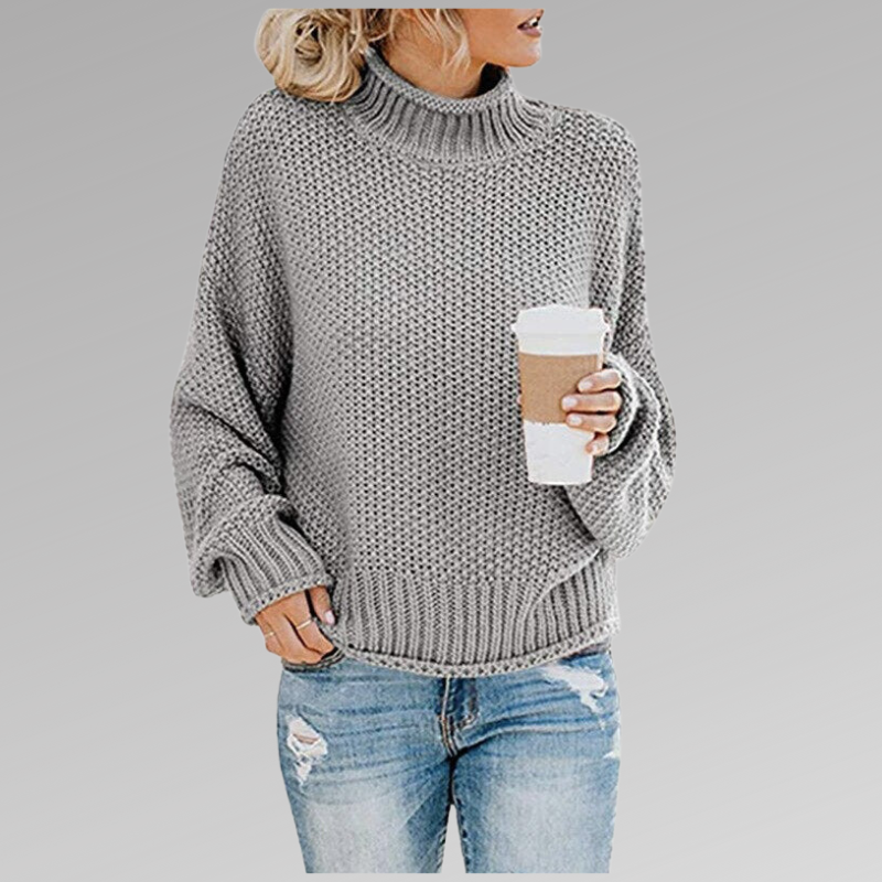 Women's high neck knit long sleeve sweater