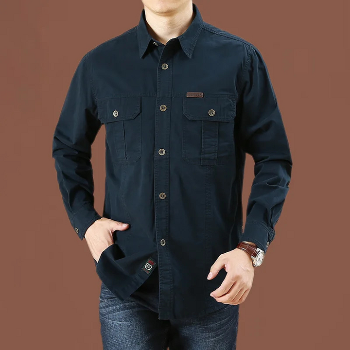 Men's casual utility shirt with chest pockets long sleeves and button closure