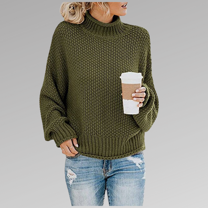 Women's high neck knit long sleeve sweater