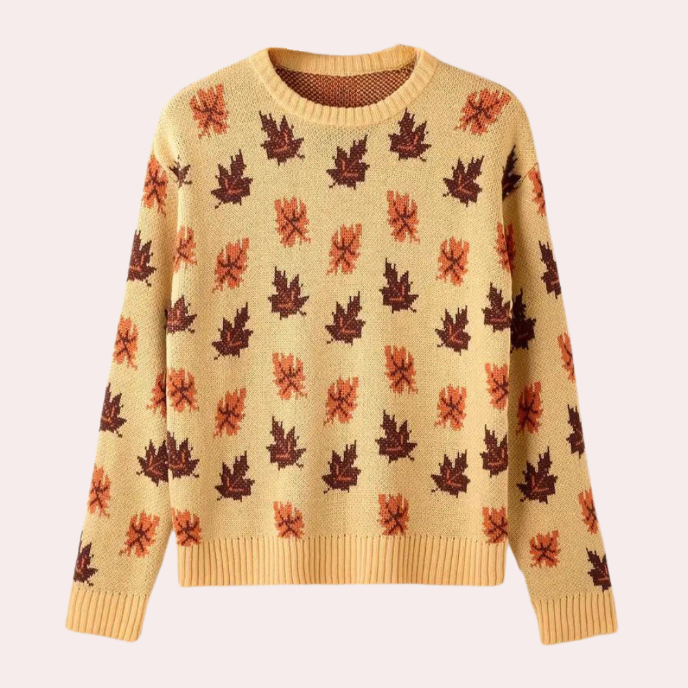 Women's elegant knitted sweater with leaf pattern