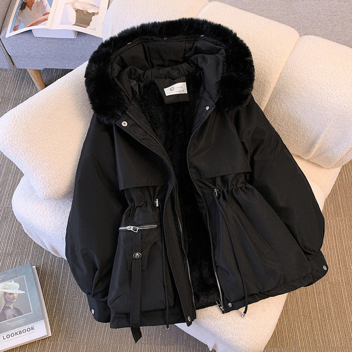 Women's stylish winter coat with fur hood