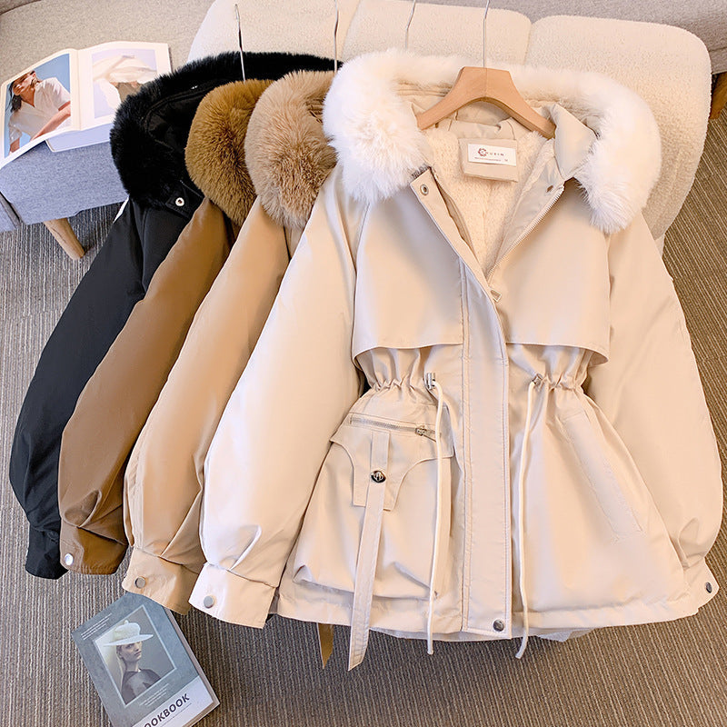 Women's stylish winter coat with fur hood