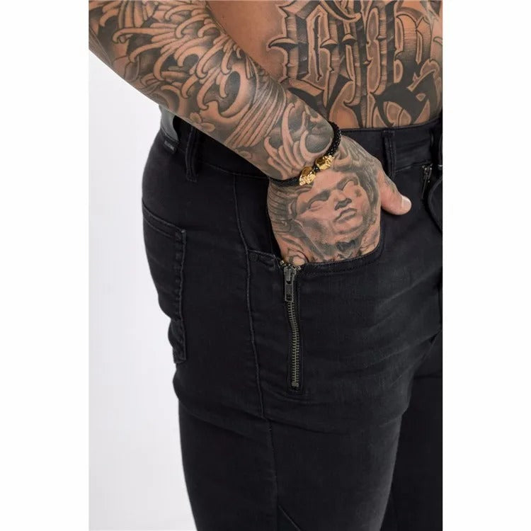 Men's biker skinny jeans with Zippers and lowered crotch