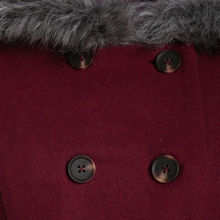 Women's double-breasted coat with fur hood