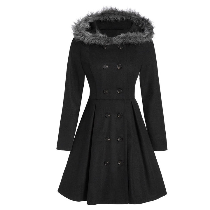 Women's double-breasted coat with fur hood