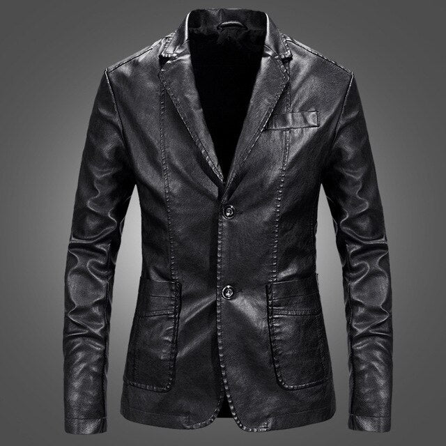 Stylish men's leather blazer with notched lapels